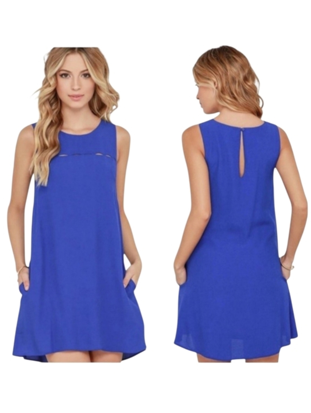 Lulus Blue Break the Spell Sleeveless Mini Shift Dress- Large, L‎